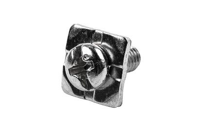 [E] น็อตยึดสายไฟ สแตนเลสชุบนิกเกิ้ล M4x10 mm พร้อมแหวนทรงสี่เหลี่ยม ขนาด 10x10 mm